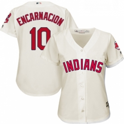 Womens Majestic Cleveland Indians 10 Edwin Encarnacion Replica Cream Alternate 2 Cool Base MLB Jersey
