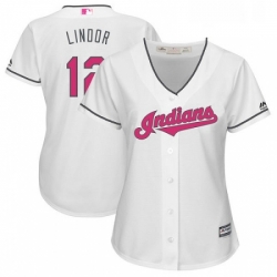 Womens Majestic Cleveland Indians 12 Francisco Lindor Authentic White Mothers Day Cool Base MLB Jersey