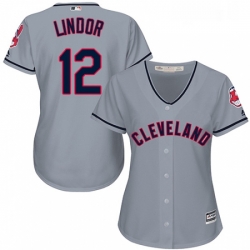 Womens Majestic Cleveland Indians 12 Francisco Lindor Replica Grey Road Cool Base MLB Jersey