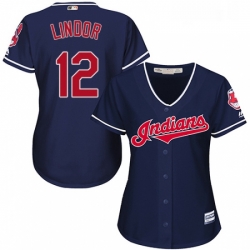Womens Majestic Cleveland Indians 12 Francisco Lindor Replica Navy Blue Alternate 1 Cool Base MLB Jersey