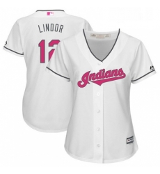 Womens Majestic Cleveland Indians 12 Francisco Lindor Replica White Mothers Day Cool Base MLB Jersey