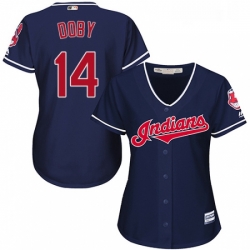 Womens Majestic Cleveland Indians 14 Larry Doby Authentic Navy Blue Alternate 1 Cool Base MLB Jersey