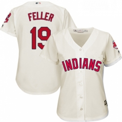 Womens Majestic Cleveland Indians 19 Bob Feller Authentic Cream Alternate 2 Cool Base MLB Jersey