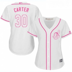 Womens Majestic Cleveland Indians 30 Joe Carter Authentic White Fashion Cool Base MLB Jersey