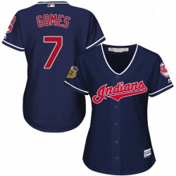 Womens Majestic Cleveland Indians 7 Yan Gomes Authentic Navy Blue Alternate 1 Cool Base MLB Jersey