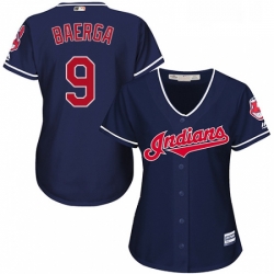 Womens Majestic Cleveland Indians 9 Carlos Baerga Authentic Navy Blue Alternate 1 Cool Base MLB Jersey 