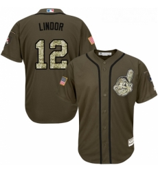 Youth Majestic Cleveland Indians 12 Francisco Lindor Authentic Green Salute to Service MLB Jersey