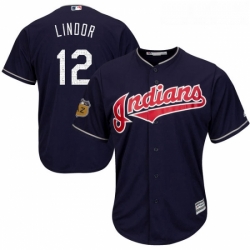 Youth Majestic Cleveland Indians 12 Francisco Lindor Authentic Navy Blue 2017 Spring Training Cool Base MLB Jersey