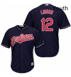Youth Majestic Cleveland Indians 12 Francisco Lindor Authentic Navy Blue Alternate 1 Cool Base MLB Jersey
