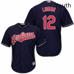 Youth Majestic Cleveland Indians 12 Francisco Lindor Authentic Navy Blue Alternate 1 Cool Base MLB Jersey