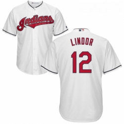 Youth Majestic Cleveland Indians 12 Francisco Lindor Authentic White Home Cool Base MLB Jersey