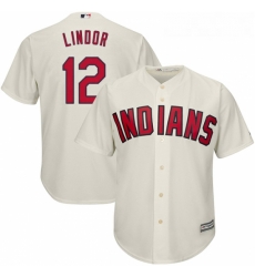 Youth Majestic Cleveland Indians 12 Francisco Lindor Replica Cream Alternate 2 Cool Base MLB Jersey