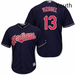 Youth Majestic Cleveland Indians 13 Omar Vizquel Authentic Navy Blue Alternate 1 Cool Base MLB Jersey 