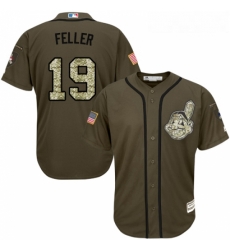 Youth Majestic Cleveland Indians 19 Bob Feller Replica Green Salute to Service MLB Jersey