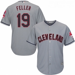 Youth Majestic Cleveland Indians 19 Bob Feller Replica Grey Road Cool Base MLB Jersey