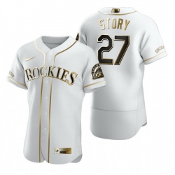Colorado Rockies 27 Trevor Story White Nike Mens Authentic Golden Edition MLB Jersey