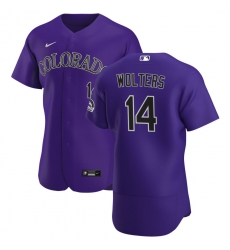 Men Colorado Rockies 14 Tony Wolters Men Nike Purple Alternate 2020 Flex Base Player MLB Jersey