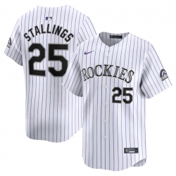 Men Colorado Rockies 25 Jacob Stallings White Home Limited Stitched Baseball Jersey