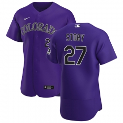 Men Colorado Rockies 27 Trevor Story Men Nike Purple Alternate 2020 Flex Base Player MLB Jersey