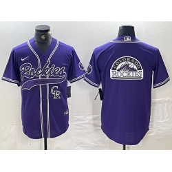 Men Colorado Rockies Purple Team Big Logo Cool Base Stitched Baseball Jersey 1