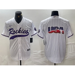 Men Colorado Rockies White Team Big Logo Cool Base Stitched Baseball Jersey