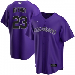 Men Nike Colorado Rockies Kris Bryant #23 Black Purple Cool Base Stitched Baseball Jersey