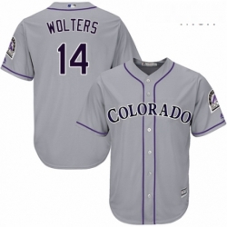 Mens Majestic Colorado Rockies 14 Tony Wolters Replica Grey Road Cool Base MLB Jersey 