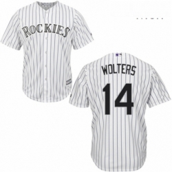 Mens Majestic Colorado Rockies 14 Tony Wolters Replica White Home Cool Base MLB Jersey 