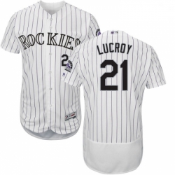 Mens Majestic Colorado Rockies 21 Jonathan Lucroy White Flexbase Authentic Collection MLB Jersey