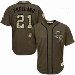 Mens Majestic Colorado Rockies 21 Kyle Freeland Authentic Green Salute to Service MLB Jersey 