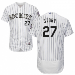 Mens Majestic Colorado Rockies 27 Trevor Story White Home Flex Base Authentic Collection MLB Jersey