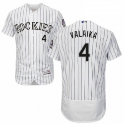 Mens Majestic Colorado Rockies 4 Pat Valaika White Home Flex Base Authentic Collection MLB Jersey