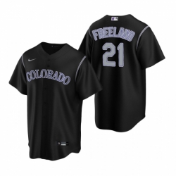 Mens Nike Colorado Rockies 21 Kyle Freeland Black Alternate Stitched Baseball Jersey