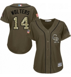 Womens Majestic Colorado Rockies 14 Tony Wolters Authentic Green Salute to Service MLB Jersey 
