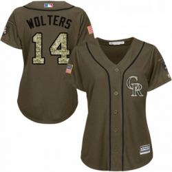 Womens Majestic Colorado Rockies 14 Tony Wolters Authentic Green Salute to Service MLB Jersey 