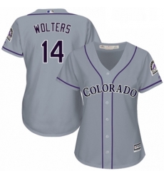 Womens Majestic Colorado Rockies 14 Tony Wolters Replica Grey Road Cool Base MLB Jersey 