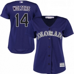 Womens Majestic Colorado Rockies 14 Tony Wolters Replica Purple Alternate 1 Cool Base MLB Jersey 