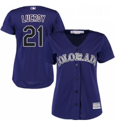 Womens Majestic Colorado Rockies 21 Jonathan Lucroy Authentic Purple Alternate 1 Cool Base MLB Jersey 