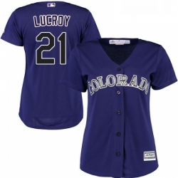 Womens Majestic Colorado Rockies 21 Jonathan Lucroy Authentic Purple Alternate 1 Cool Base MLB Jersey 