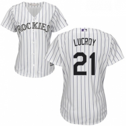 Womens Majestic Colorado Rockies 21 Jonathan Lucroy Authentic White Home Cool Base MLB Jersey 