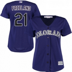 Womens Majestic Colorado Rockies 21 Kyle Freeland Authentic Purple Alternate 1 Cool Base MLB Jersey 