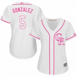 Womens Majestic Colorado Rockies 5 Carlos Gonzalez Authentic White Fashion Cool Base MLB Jersey