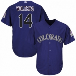 Youth Majestic Colorado Rockies 14 Tony Wolters Authentic Purple Alternate 1 Cool Base MLB Jersey 