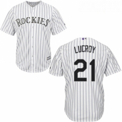 Youth Majestic Colorado Rockies 21 Jonathan Lucroy Replica White Home Cool Base MLB Jersey 