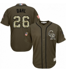 Youth Majestic Colorado Rockies 26 David Dahl Authentic Green Salute to Service MLB Jersey 