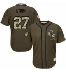 Youth Majestic Colorado Rockies 27 Trevor Story Authentic Green Salute to Service MLB Jersey