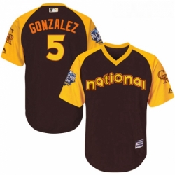 Youth Majestic Colorado Rockies 5 Carlos Gonzalez Authentic Brown 2016 All Star National League BP Cool Base MLB Jersey