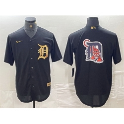 Men Detroit Tigers Black Team Big Logo Cool Base Stitched Baseball Jersey 3