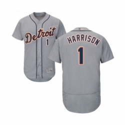 Mens Detroit Tigers 1 Josh Harrison Grey Road Flex Base Authentic Collection Baseball Jersey