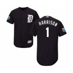 Mens Detroit Tigers 1 Josh Harrison Navy Blue Alternate Flex Base Authentic Collection Baseball Jersey